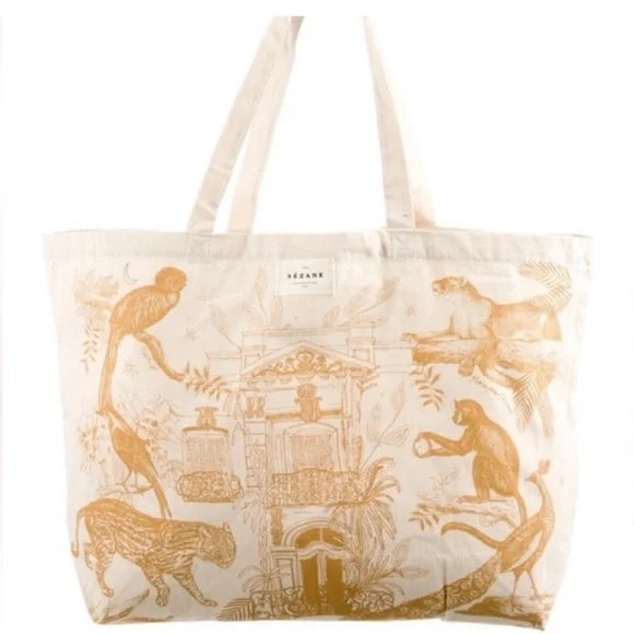 Sezane Paris Jungle Print Canvas Tote Bag NWOT - Picture 2 of 5
